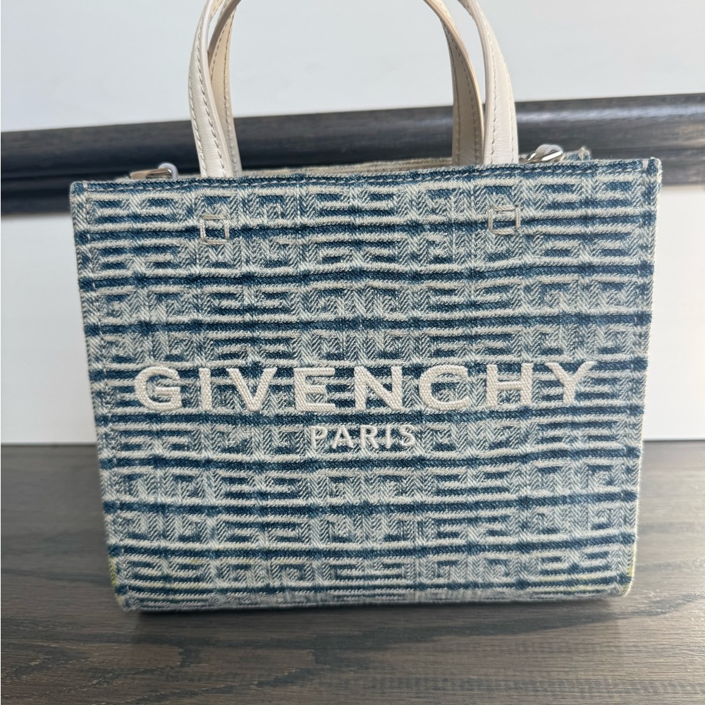 Givenchy Blue and White Woven Logo Tote